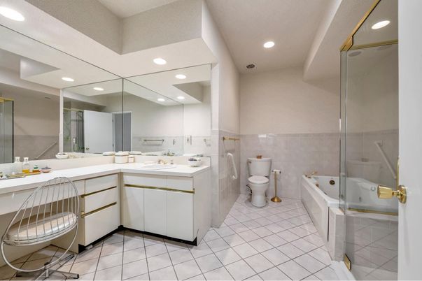 Bathroom, Dual Sink Vanities, Glass Shower, Interior, Recessed Lighting