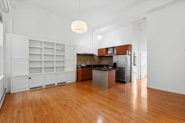 Interior, Kitchen, Pendant Lights, Stainless Steel Appliances, Wood Texture Flooring