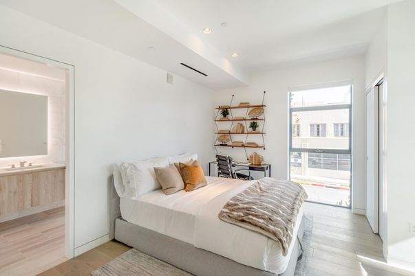 Bedroom, Interior, Recessed Lighting, Wood Texture Flooring