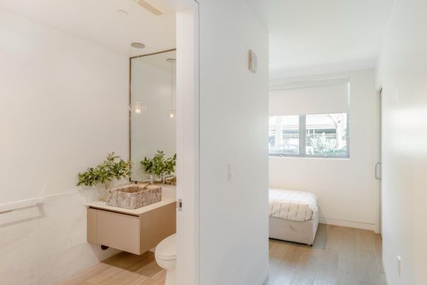 Bathroom, Bedroom, Interior, Pendant Lights, Wood Texture Flooring