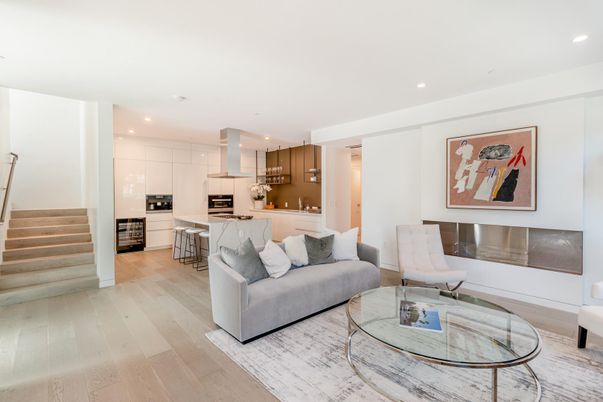 Interior, Kitchen, Living room, Pendant Lights, Recessed Lighting, Stainless Steel Appliances, Wood Texture Flooring