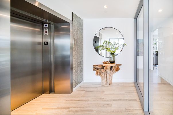 Elevator, Interior, Recessed Lighting, Wood Texture Flooring