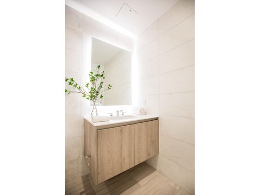 Bathroom, Interior, Marble Walls, Wood Texture Flooring