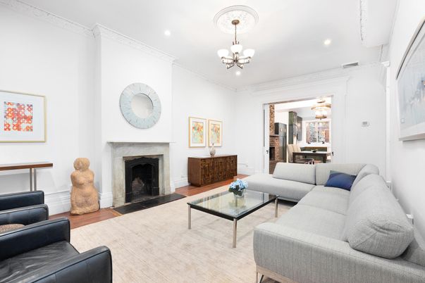 Chandelier, Fireplace, Interior, Living room, Recessed Lighting, Wood Texture Flooring