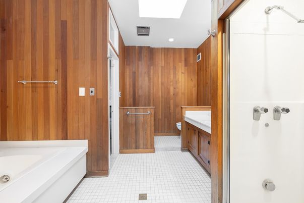 Bathroom, Interior, Recessed Lighting, Wooden Walls