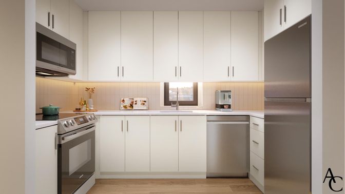 Interior, Kitchen, Stainless Steel Appliances, Wood Texture Flooring