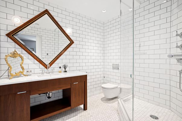 Bathroom, Glass Shower, Interior, Recessed Lighting