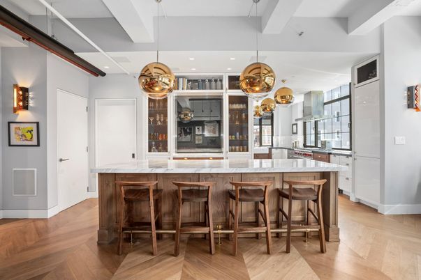 Interior, Kitchen, Pendant Lights, Recessed Lighting, Wood Texture Flooring