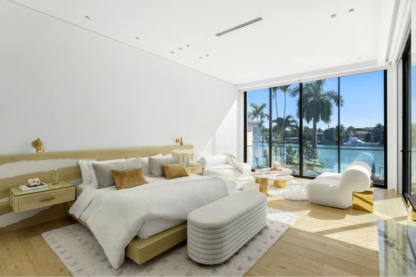 Bedroom, Interior, Recessed Lighting, Water, Wood Texture Flooring