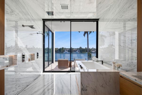 Bathroom, Glass Shower, Interior, Marble, Marble Walls, Water