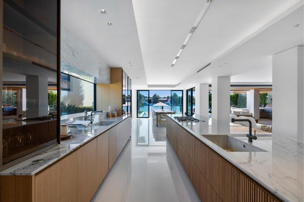 Interior, Kitchen, Marble, Marble Walls, Recessed Lighting