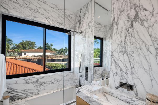 Bathroom, Glass Shower, Interior, Marble, Marble Walls