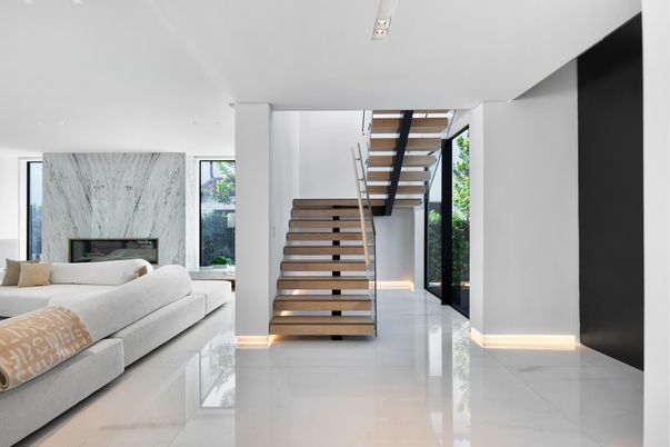 Fireplace, Interior, Living room, Marble, Marble Walls, Recessed Lighting