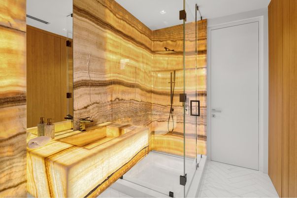 Bathroom, Glass Shower, Interior, Recessed Lighting