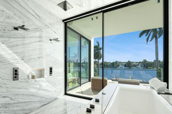 Bathroom, Glass Shower, Interior, Marble, Marble Walls, Water