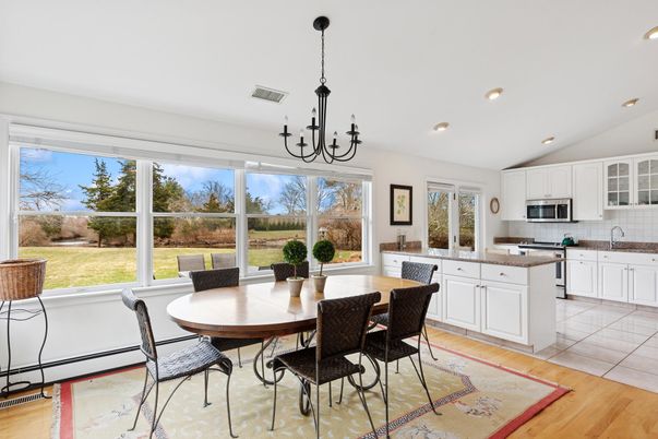Chandelier, Dining room, Interior, Kitchen, Recessed Lighting, Wood Texture Flooring
