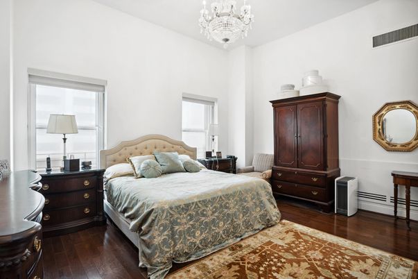 Bedroom, Chandelier, Interior, Wood Texture Flooring