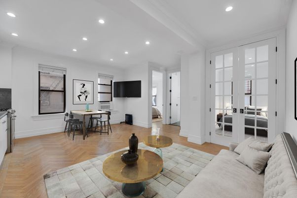 Dining room, Interior, Living room, Recessed Lighting, Wood Texture Flooring