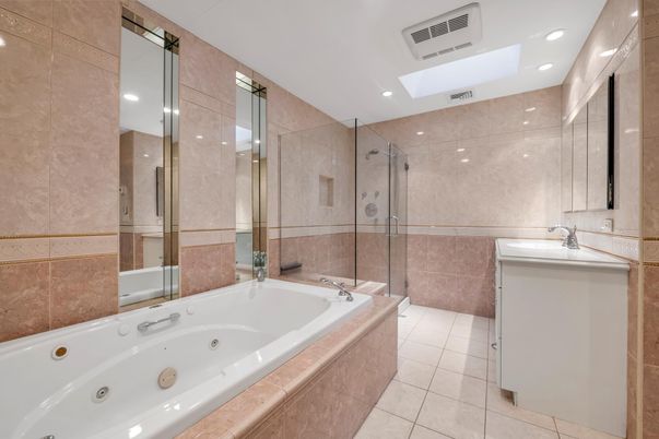 Bathroom, Dual Sink Vanities, Glass Shower, Interior, Recessed Lighting