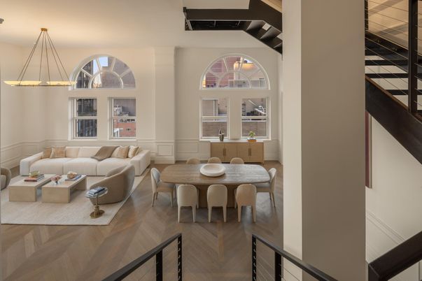 Dining room, Interior, Living room, Pendant Lights, Wood Texture Flooring