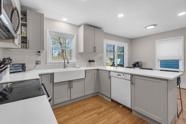 Interior, Kitchen, Recessed Lighting, Wood Texture Flooring