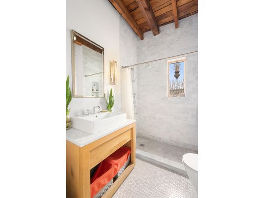 Bathroom, Interior, Marble Walls, Wooden Beams, Wooden Ceilings