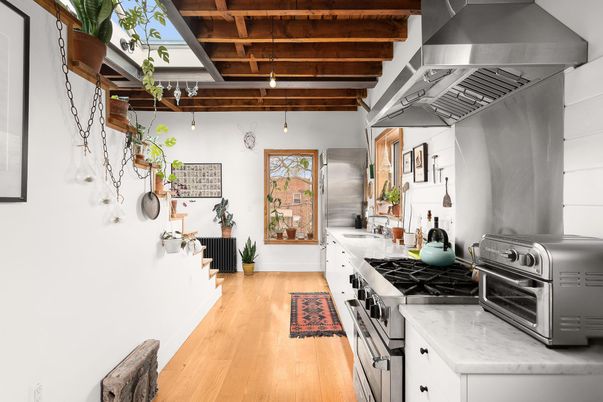 Interior, Kitchen, Stainless Steel Appliances, Wooden Beams, Wooden Ceilings, Wood Texture Flooring
