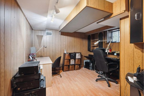 Home Office, Interior, Wood Texture Flooring, Wooden Walls