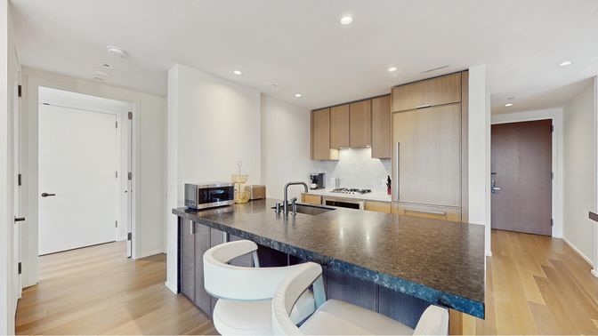 Interior, Kitchen, Recessed Lighting, Wood Texture Flooring