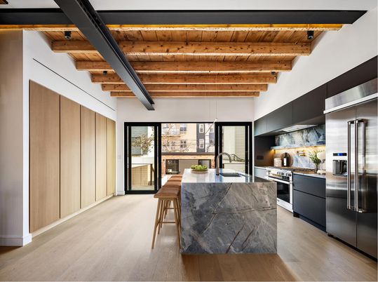 Interior, Kitchen, Stainless Steel Appliances, Wooden Beams, Wooden Ceilings, Wood Texture Flooring