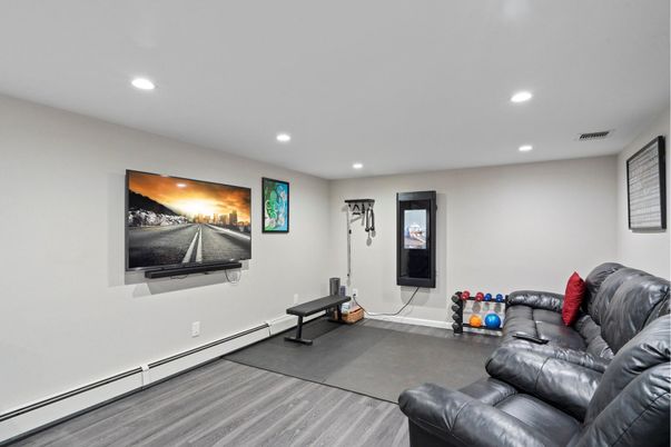 Interior, Living room, Recessed Lighting, Wood Texture Flooring