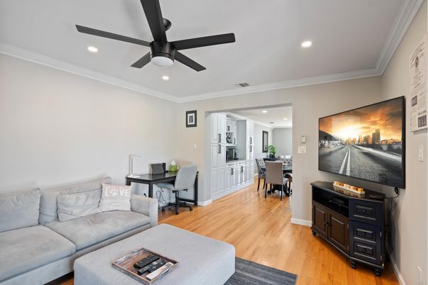 Home Office, Interior, Living room, Recessed Lighting, Wood Texture Flooring