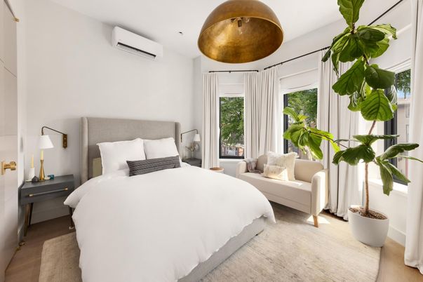 Bedroom, Interior, Pendant Lights, Recessed Lighting, Wood Texture Flooring