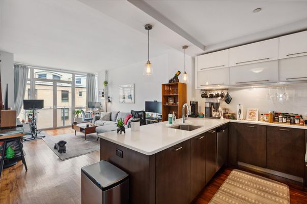 Interior, Kitchen, Living room, Pendant Lights, Wood Texture Flooring