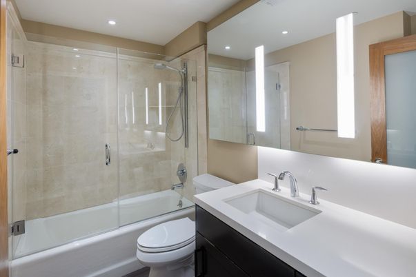 Bathroom, Glass Shower, Interior, Recessed Lighting