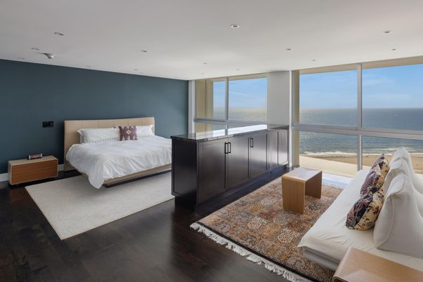 Bedroom, Interior, Recessed Lighting, Water, Wood Texture Flooring