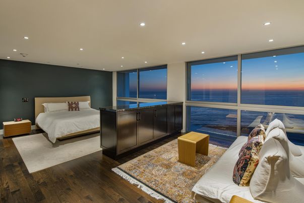 Bedroom, Interior, Recessed Lighting, Water, Wood Texture Flooring