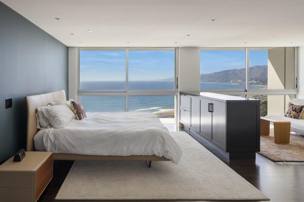 Bedroom, Interior, Recessed Lighting, Water, Wood Texture Flooring