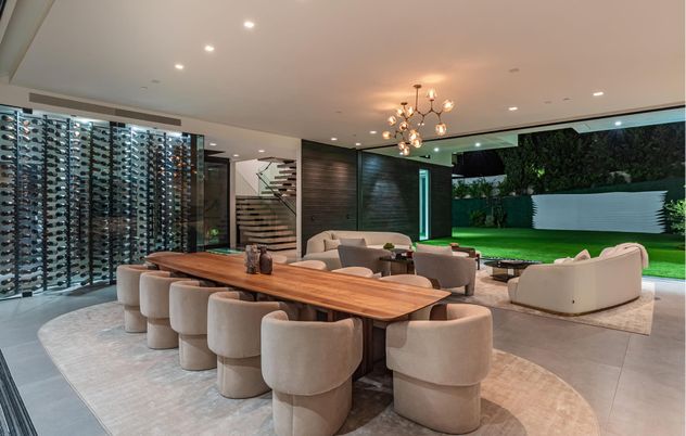 Dining room, Interior, Living room, Pendant Lights, Recessed Lighting, Wine Storage