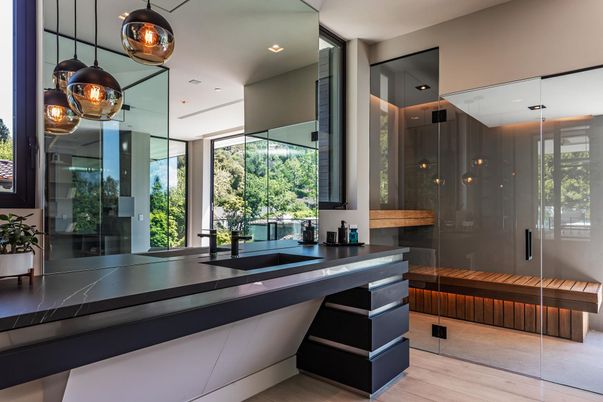 Bathroom, Glass Shower, Interior, Recessed Lighting