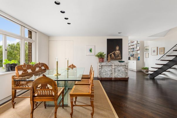 Dining room, Interior, Recessed Lighting, Wood Texture Flooring
