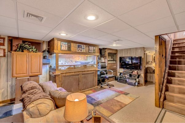 Interior, Living room, Recessed Lighting, Wooden Walls