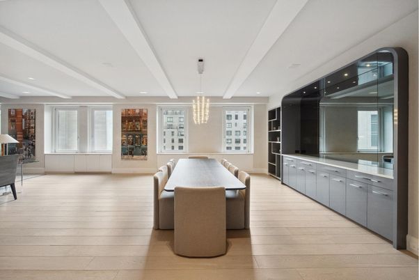 Dining room, Interior, Pendant Lights, Recessed Lighting, Wood Texture Flooring