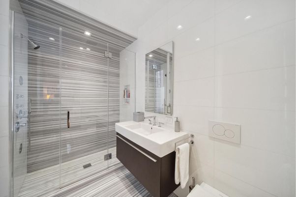 Bathroom, Glass Shower, Interior, Recessed Lighting