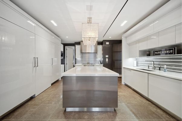 Chandelier, Interior, Kitchen, Recessed Lighting, Stainless Steel Appliances