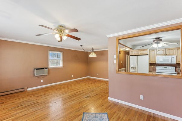 Empty room, Interior, Kitchen, Pendant Lights, Wood Texture Flooring