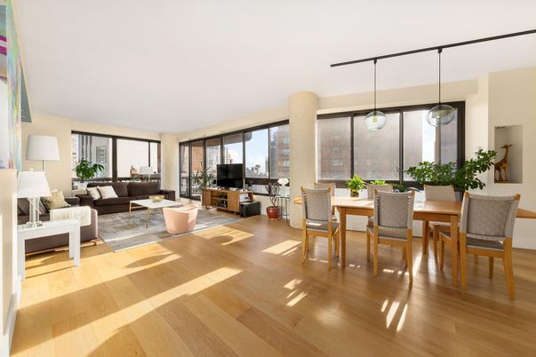 Dining room, Interior, Living room, Pendant Lights, Wood Texture Flooring