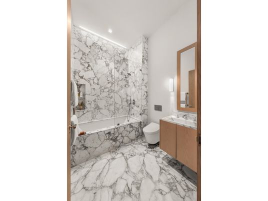 Bathroom, Interior, Marble, Marble Walls, Recessed Lighting