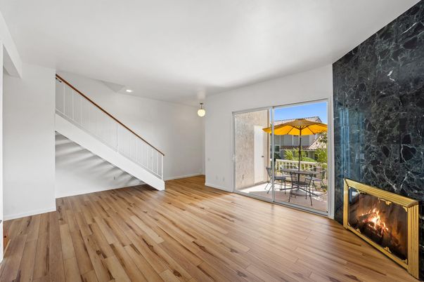 Dining room, Fireplace, Interior, Wood Texture Flooring