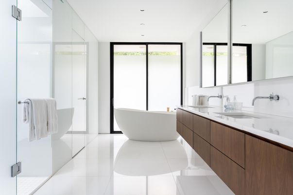 Bathroom, Dual Sink Vanities, Free Standing Baths, Glass Shower, Interior, Recessed Lighting